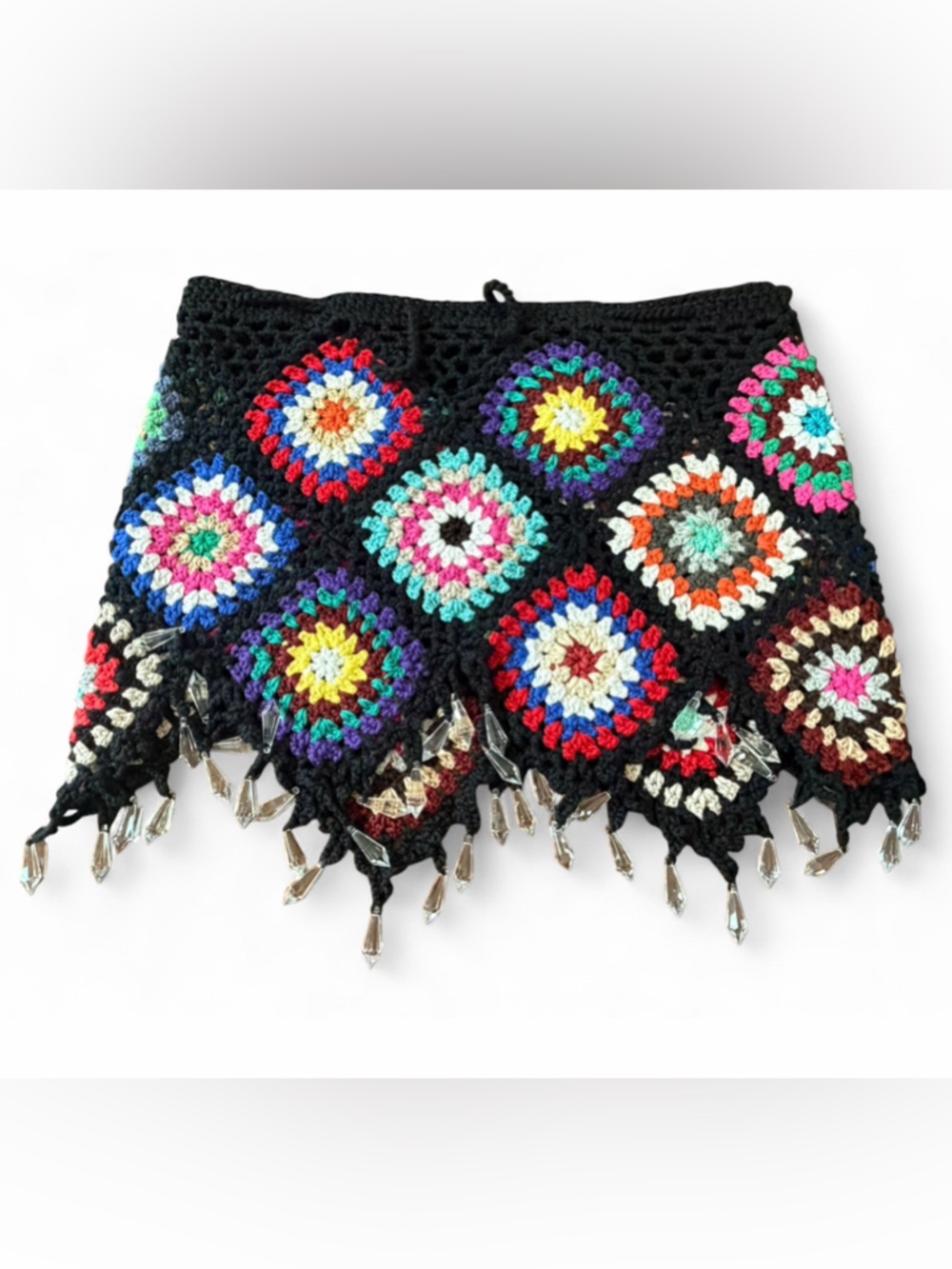 Nino Balcutti Crochet Floral Granny Square Beaded Boho Multicolor Skirt Cover Up